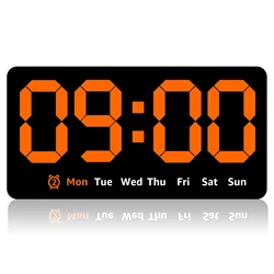 Large Display LED Digital Wall Clock with Date, Temperature, and Dual Alarm (Orange lamp)