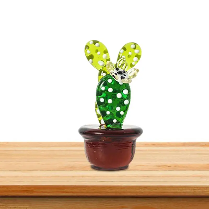 

Handmade Glass Cactus Figurines Ornaments Desktop Craft Adornment Creative Cute Miniature Plant For Home Decor Gift Toys