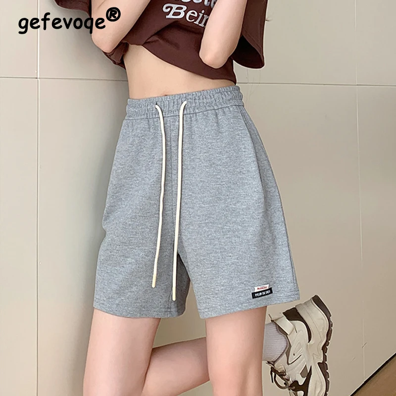 Women's Clothing Casual Simple High Waist Sports Shorts Summer Drawstring Jogger Straight Short Pants Pantalones Cortos De Mujer