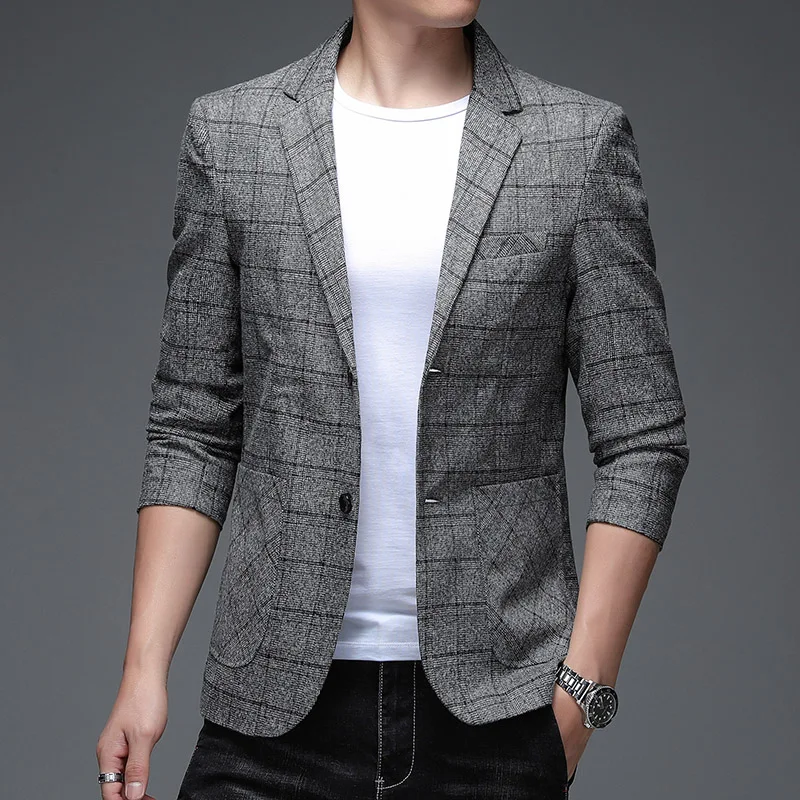 2024 Plaid Men's Stylish and Handsome Stylish Banquet Business Casual Single Suit  Veste Costume Homme Luxe  Blazer Men 2