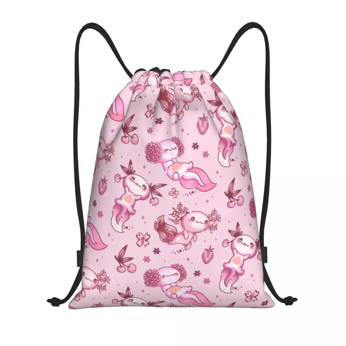 

Kawaii Axolotl Pattern Drawstring Backpack Women Men Gym Sport Sackpack Portable Salamander Animal Shopping Bag Sack