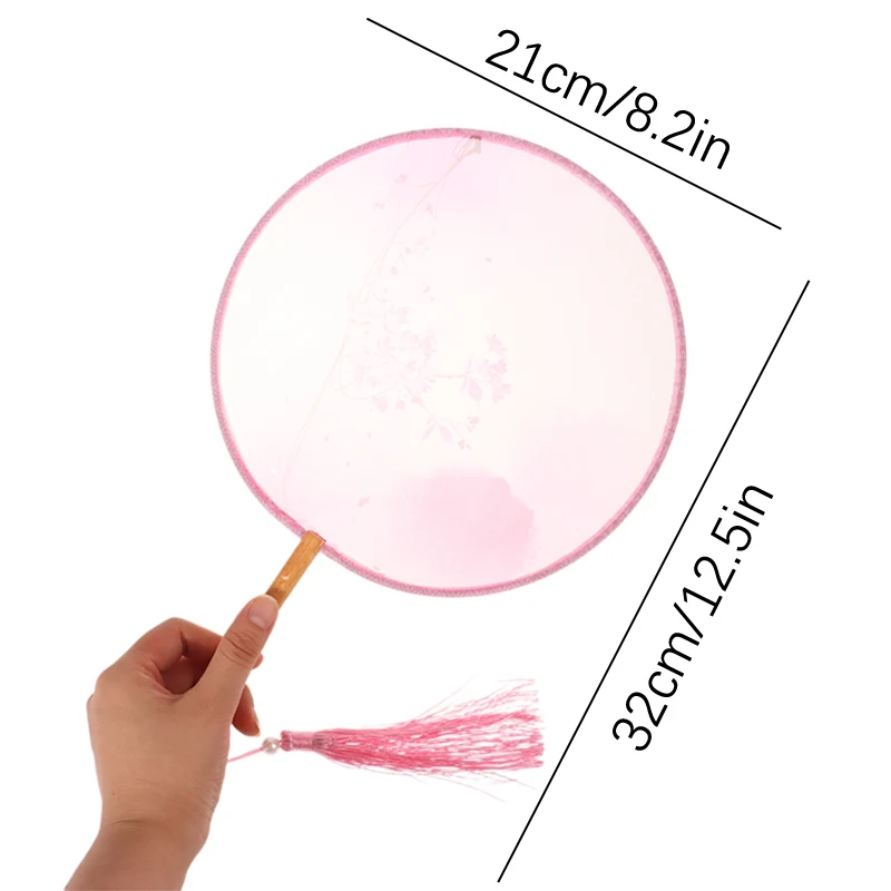 Chinese Round Hand Fan Vintage Printing Silk Fan Ancient Tassel Dance Hand Cheongsam Tang Suit Wedding Party Accessories hand fan silk fans