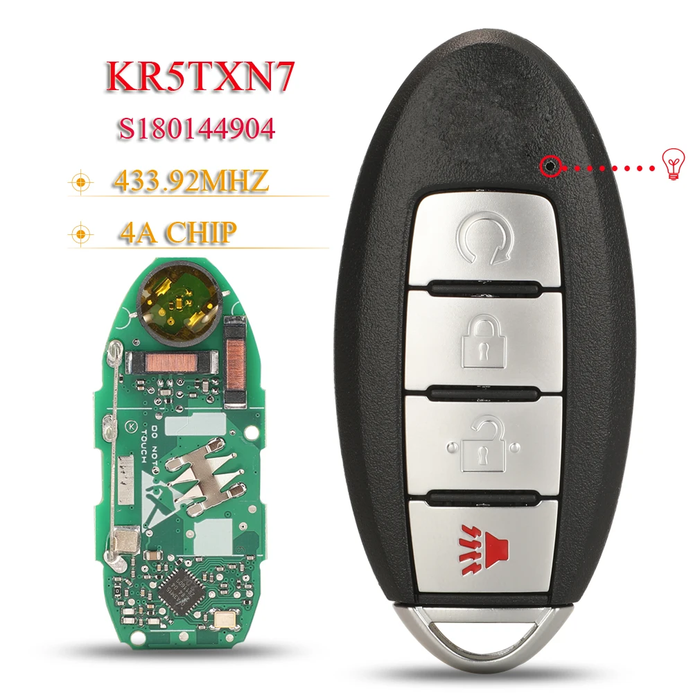 Jingyuqin 4Buttons S180144904 Kr5Txn7 Proximity Smart Key Fob 433Mhz 4A Chip For Nissan Pathfinder Titan Murano Remote Keyless