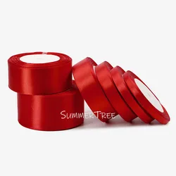 Elegant Satin Ribbon for Gift Wrapping and Craft Decoration - 25 Yards, Multiple Widths (Red)
