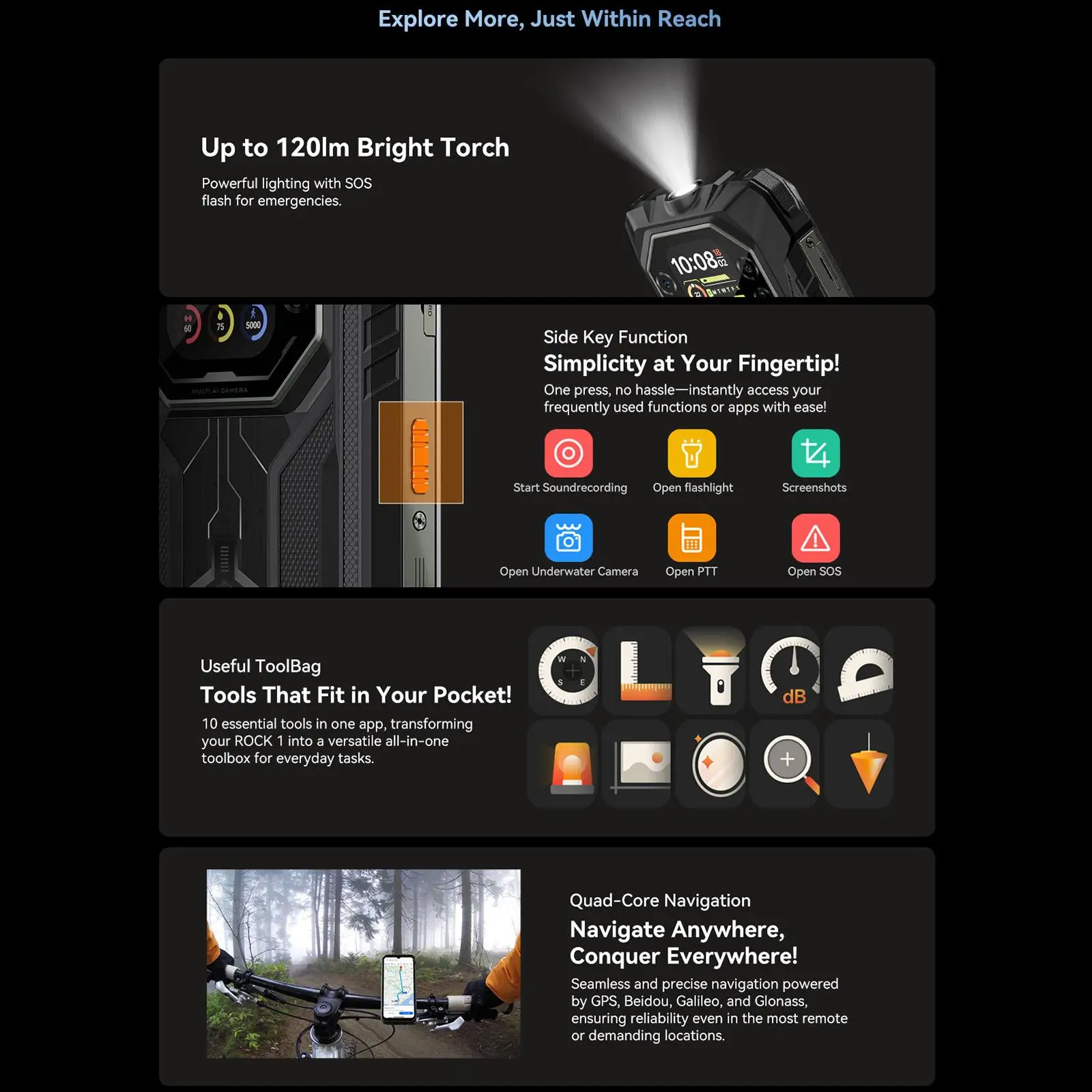 Blackview ROCK 1 Rugged Smartphone 6.56'' Dual Displays 15000mAh Battery 55W 8GB+256GB Cell Phone 16MP Camera 4G Android 16 NFC