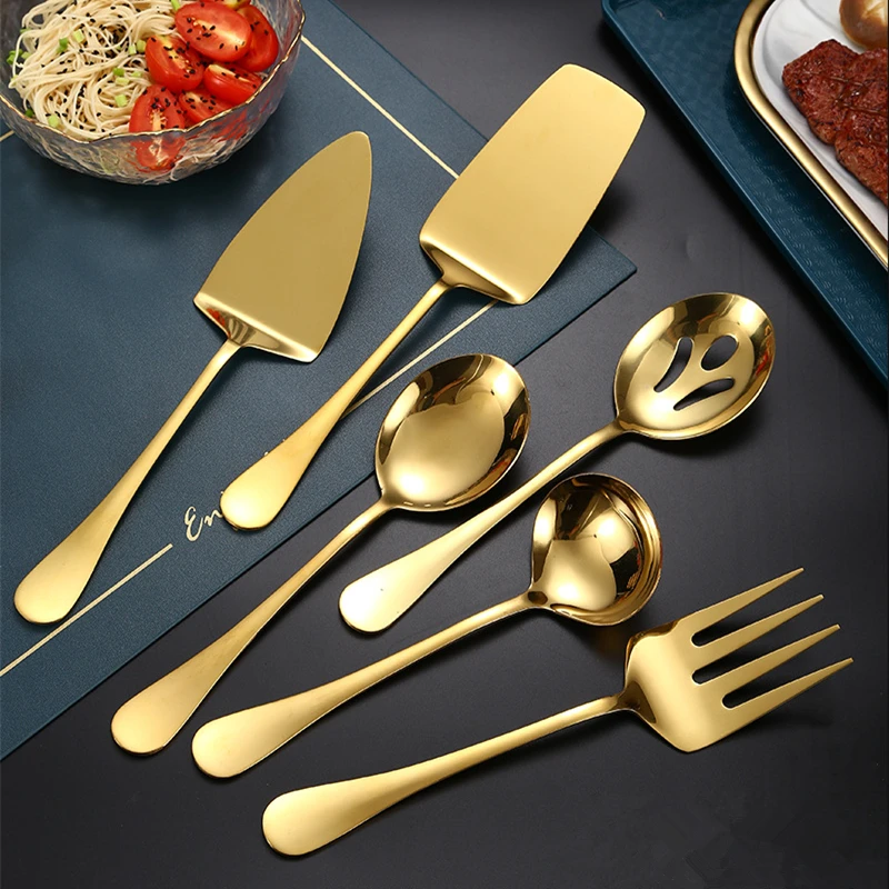 Gold Stainless Steel Western Serving Tableware Fork Spoon Shovel Set Portable Cutlery Dinnerware for Steak Kitchen Utensils cutlery set western style cutlery set stainless steel cutlery set