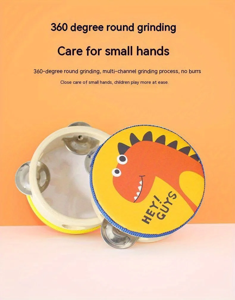 Description Picture 4 of itemWooden Bell Toys, Preschool Education Cute Cartoon Hand Clapping, Drum Shaking, Tambourine Percussion Instrument