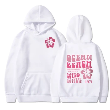 Ocean Beach Wild Wave stampato Y2K felpe con cappuccio donna moda estetica rosa floreale Streetwear autunno manica lunga felpa Hip Hop 1