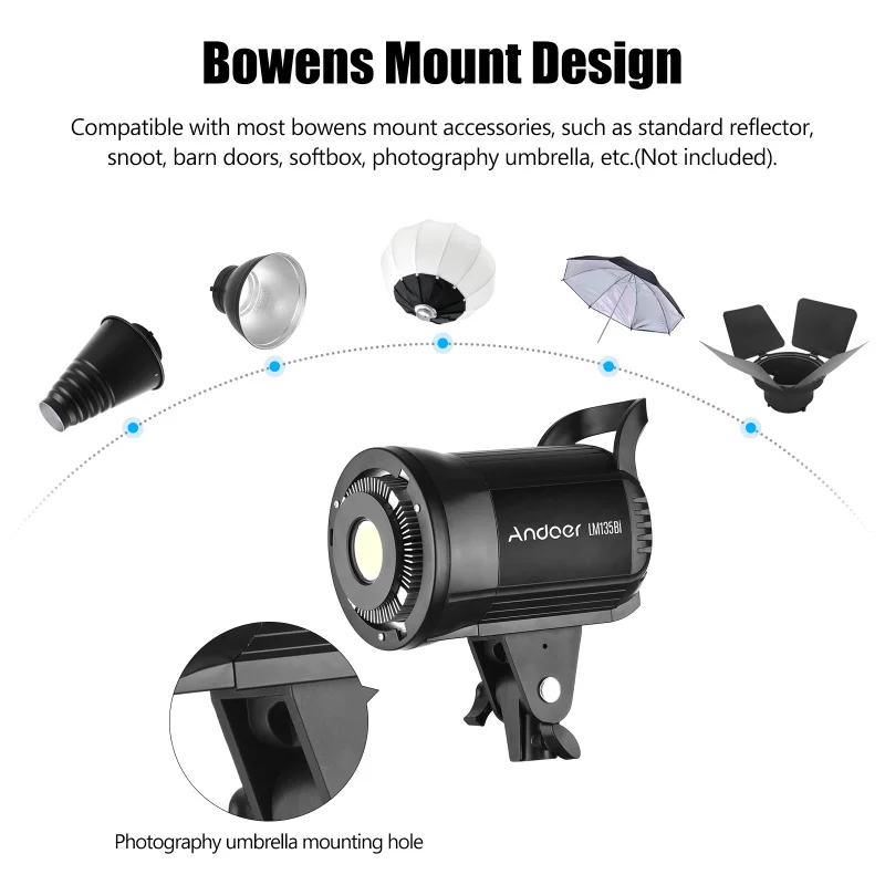 Andoer LM135Bi Portable LED Photography Fill Light 135W Studio Video Light 3000K-5600K Dimmable Bowens Mount Continuous Light 5