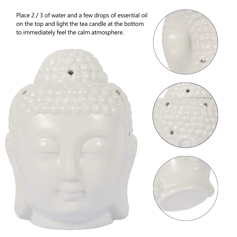Ceramic Buddha Head Aromatherapy Oil Burner Aroma Essential Oil Diffuser Indian Buddha Tibetan Incense Burner Tealight Holders 3