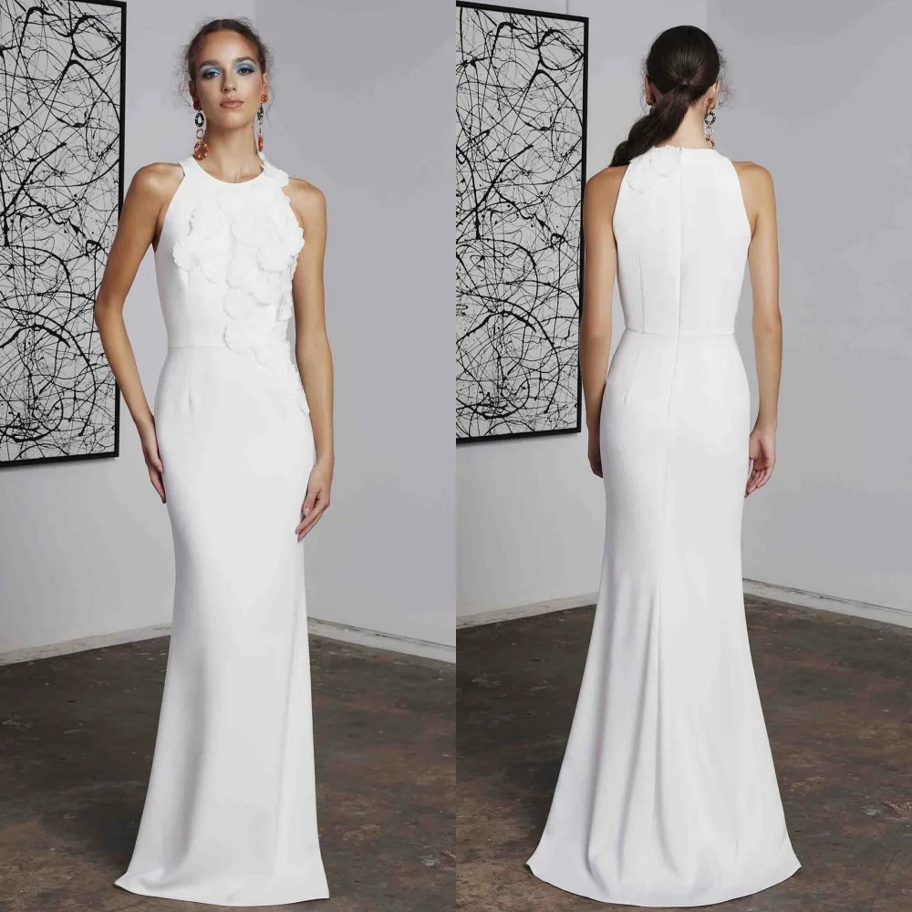 High Quality Sparkle Exquisite Jersey Flower Draped Pleat Christmas Sheath O-Neck Bespoke Occasion Gown Long Dresses