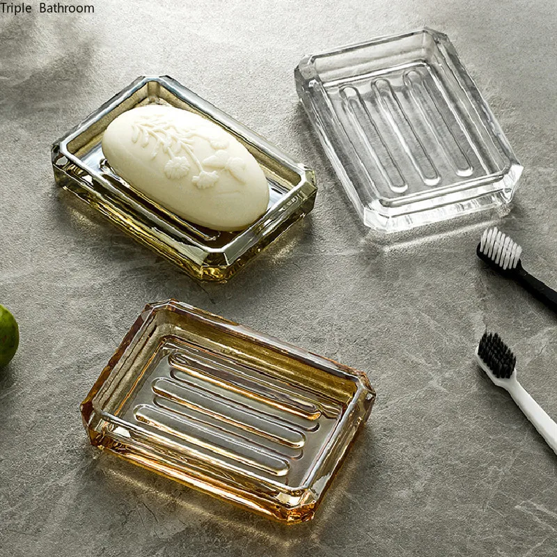 

1pc Simplicity Portable Thicken Transparent Glass Soap Dish Box Home Hotel Guest Bathroom Supplies Ornaments Decorations