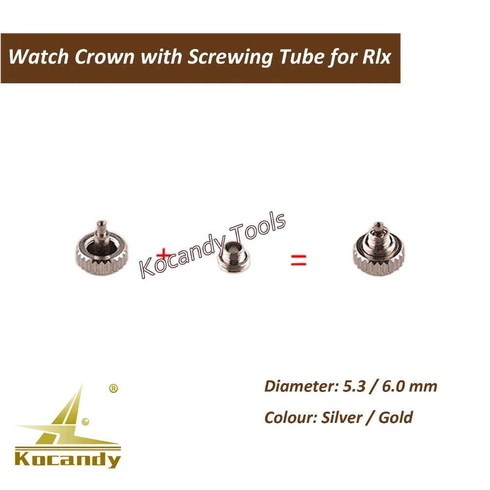 Stainless Steel Gold and Silver Rlx Watch Crown with Screwing Tube Watch Parts and Tools for Watchmakers