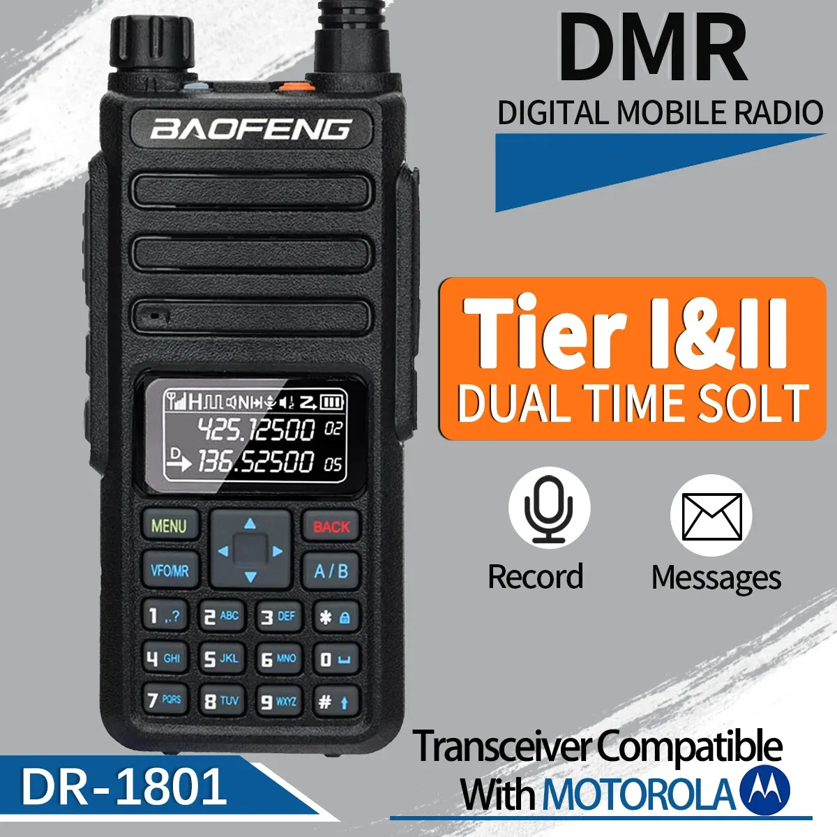 Baofeng DR-1801 DMR Digital Walkie Talkie Dual Time Slot Analog Tier 1&2 Long Range Dual Band 1024CH DM-1801 Ham Two Way Radio