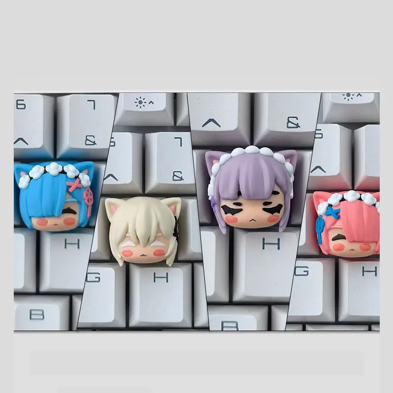 

Anime Keycaps Customized 3D Resin Material Personalise Mechanical Keyboard Decoration Rem Ram Emilia Satella Anime Character cap