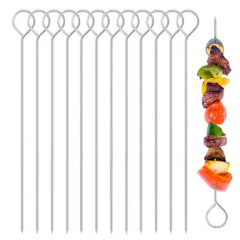 10/12pcs Stainless Steel Barbecue Skewer Reusable BBQ Kebab for Outdoor Camping Picnic Tools Cooking Tools Kitchen Accessories