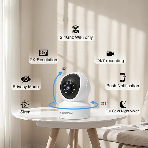 Vstarcam Indoor Security Camera for Home 360° Coverage Color Night Vision 2-Way Audio Motion Detection Customize Zone - Image 2