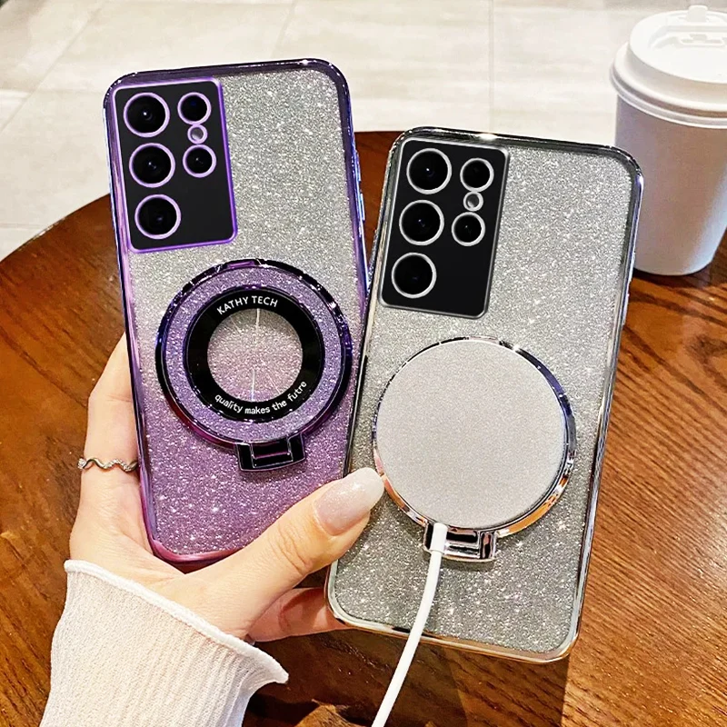 Glitter Magnetic Ring Stand Plating Phone Case