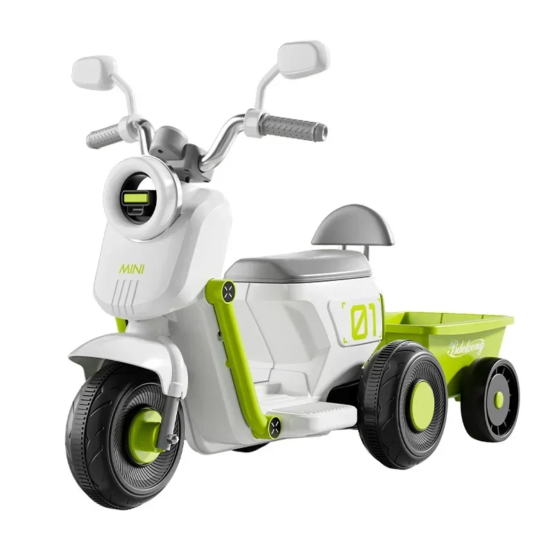 Children Small Electric Motorcycle 2/3/5/6 Three-wheeled with Bucket Boys and Girls Seat Light Music