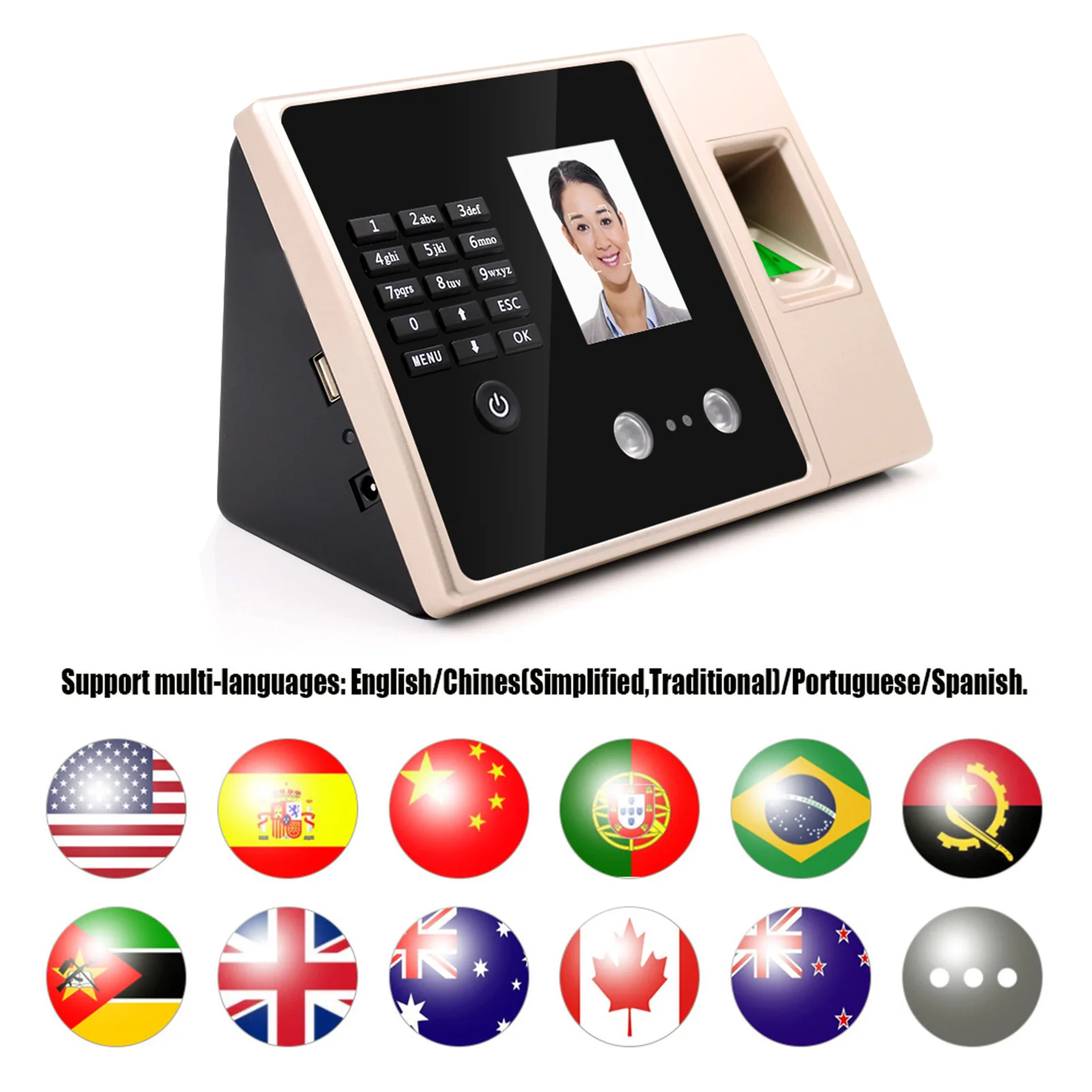 Intelligent Biometric Fingerprint Time Attendance Machine with HD Display Screen Time Clock Support Face Fingerprint Password attendance machine