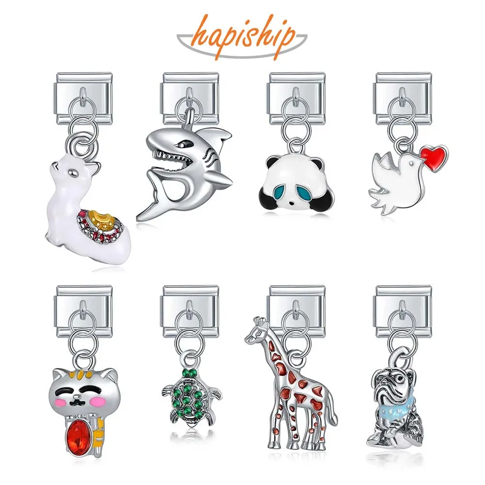 Hapiship Original Daisy Giraffe Dove Dog Alpaca Tortoise Cat Italian Charm Fit 9mm Bracelet Stainless Steel Jewelry Making DJ277