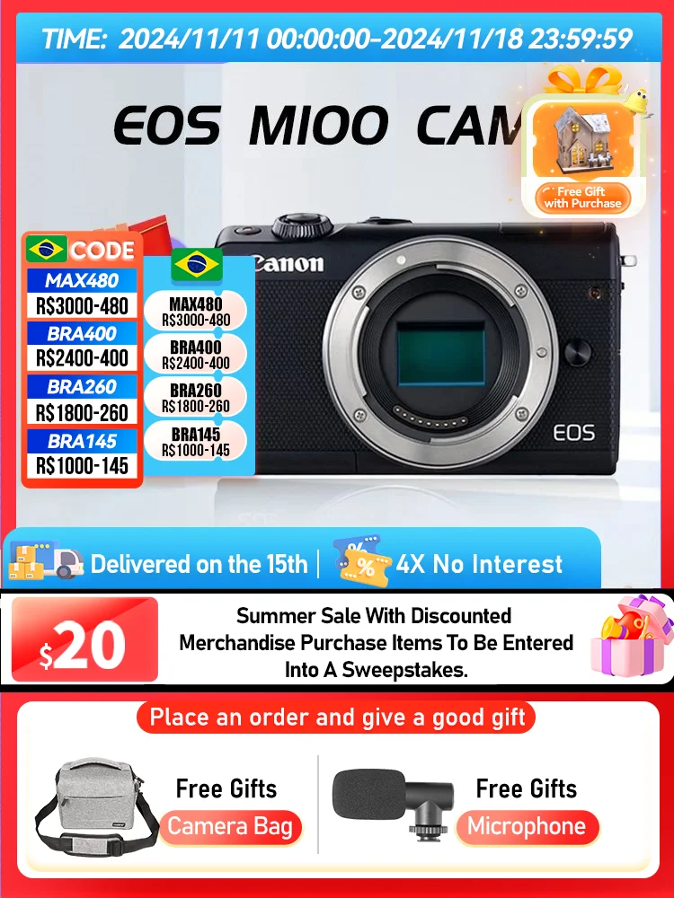 Canon EOS M100 M5 M6 II APS-C Mirrorless Camera Compact Professional Photographer Photography 4K Video Cameras 24.20MP M6II（Used