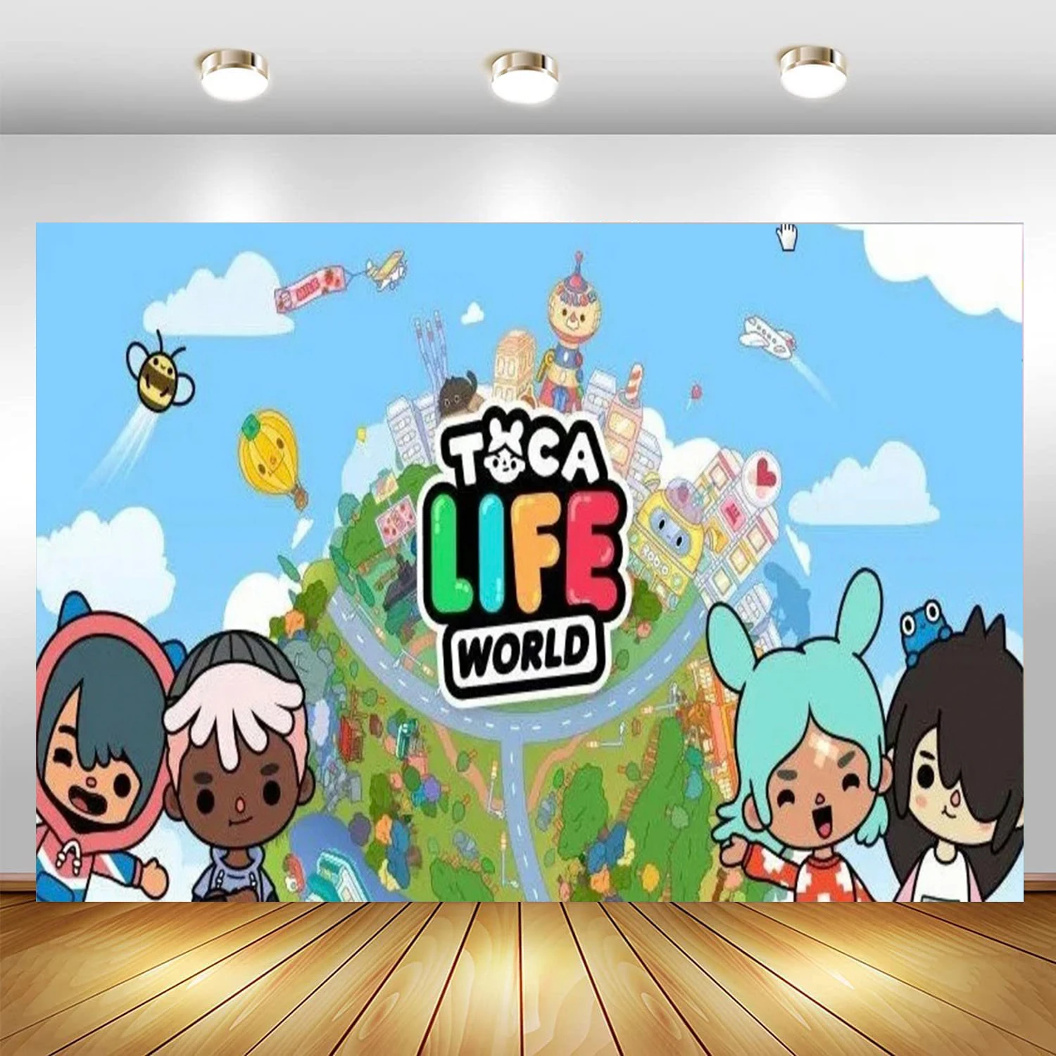 thumbnail image 1 of Toca Life World tema fiesta de cumpleaños globo Banner fondos decoración pastel Topper juego de dibujos animados niñas suministros para fiestas regalos, 1 of 5