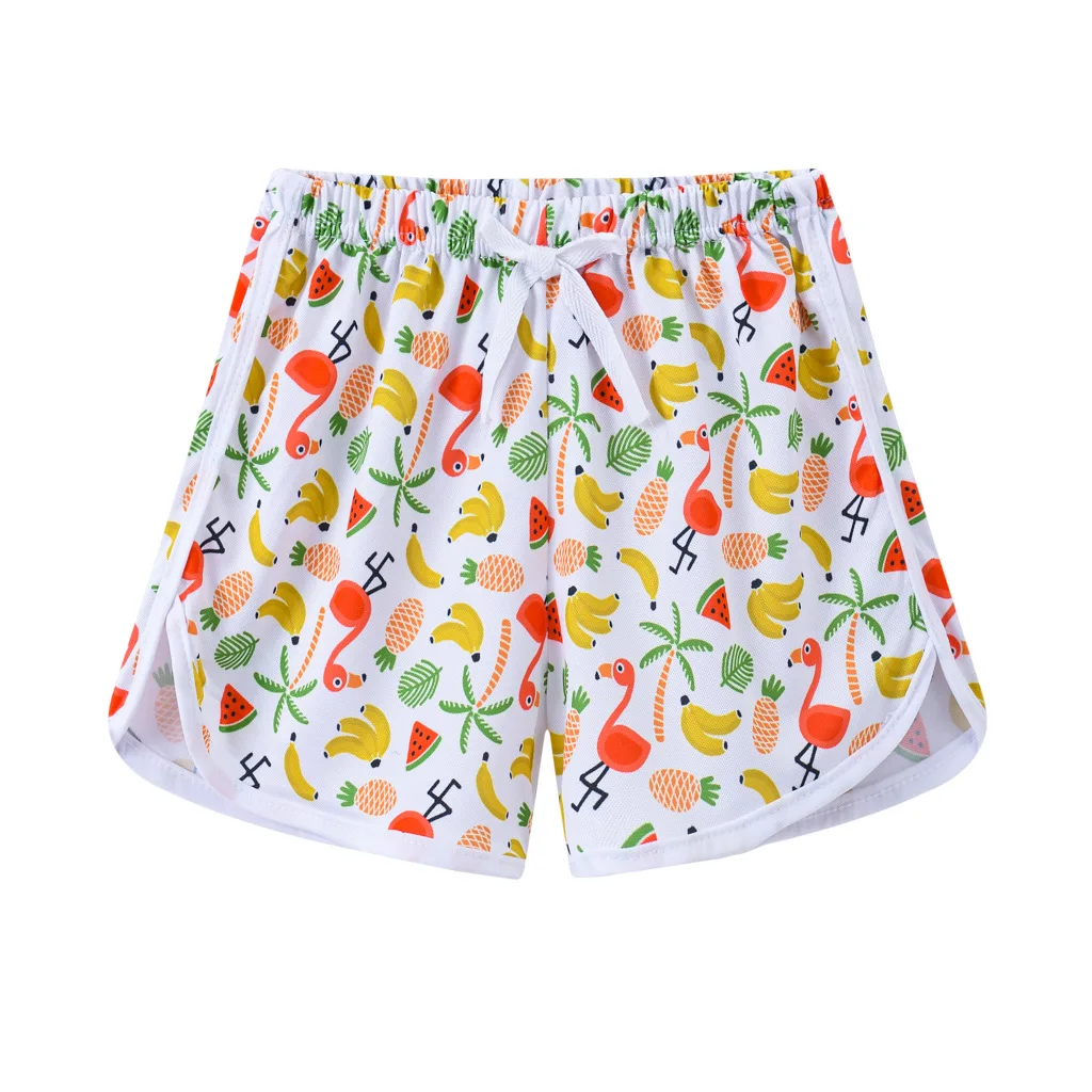 Kids Girls Beach Shorts Pull-on Summer Graphic Active Shorts Little Girls Swim Short Pants Decorative Drawstring Bathing Shorts 6