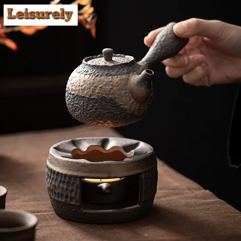 Japanese Rough Pottery Tea Warmer Holder Candle Heater Trivet Tea Stove Kettle Stand Boiling Water Carbon Furnace Tea Ceremony