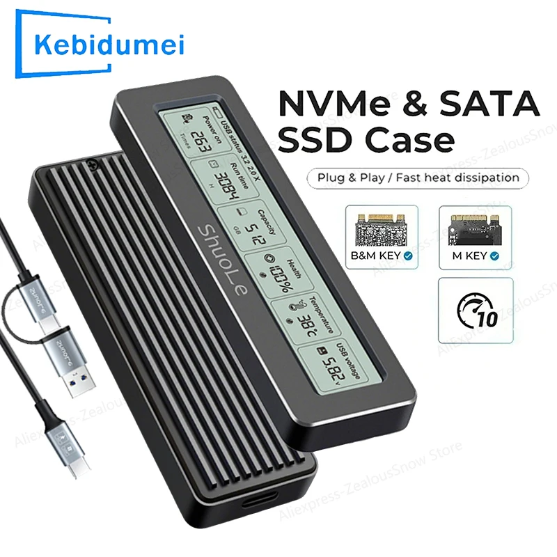 ?   10Gbps M.2 NVME/NGFF 듀얼 프로토콜 SSD 인클로저 스마트 상태 감지 SSD 케이스 USB 3.2 Gen 2 전체 알루미늄 합금 PCI-E 쉘