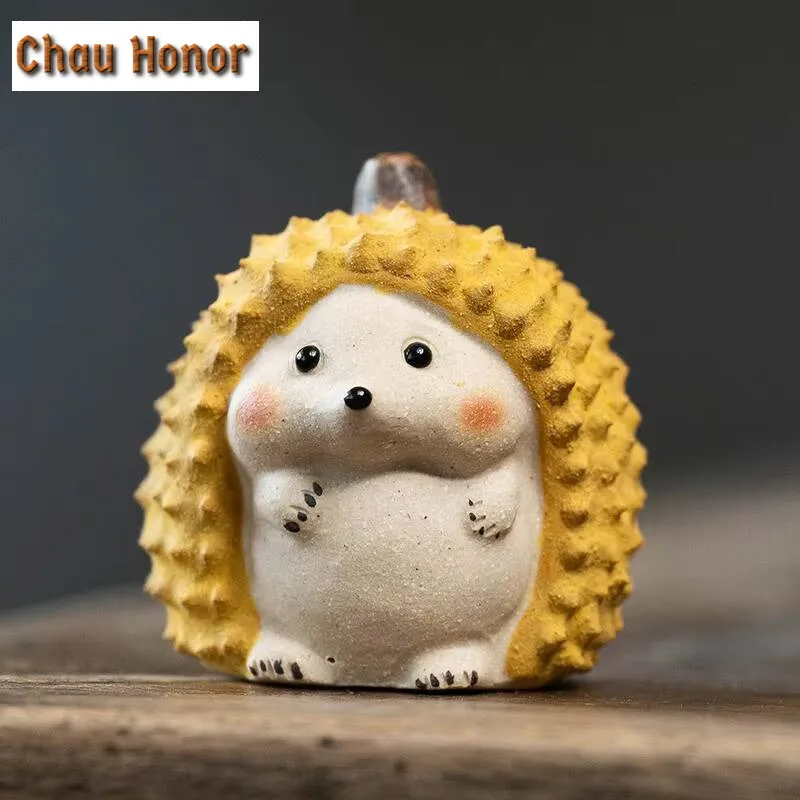 Chinese Yixing Purple Clay Tea Pet Little Durian Hedgehog Statue Ornaments Figurine Handmade Zisha Sculpture Tea Set Decoration
