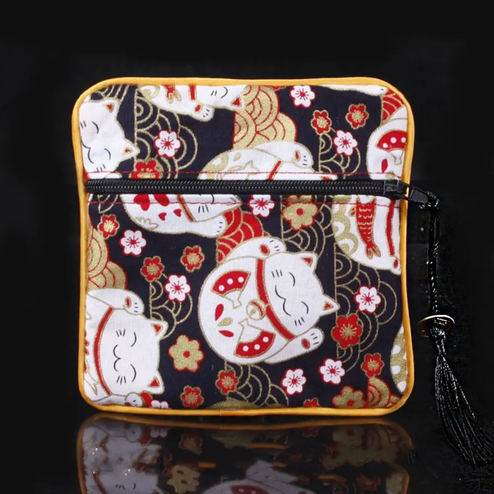 Cloth Chinese Style Coin Pouch Maneki Neko Copper Cash Pendant Jewelry Storage Bag Jewelry Organizer Necklaces Case Cloth Wallet