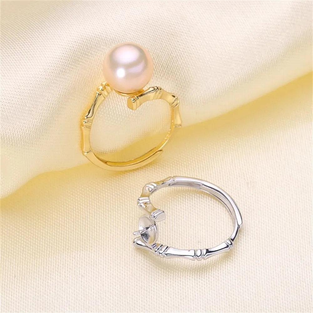 

DIY Pearl Ring Accessories S925 Silver-adjusted Pearl Jade Ring Fit 8-10mm Round Flat Beads Z104