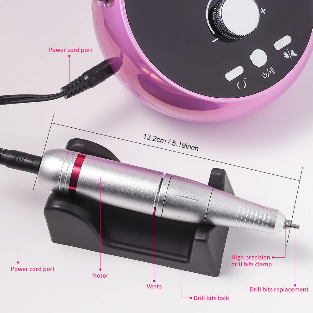 Professional Manicure Drill Machine 45000RPM Electric Nail Drill Machine White Pink Purple Nail Sander Gel Cuticle Remove 4