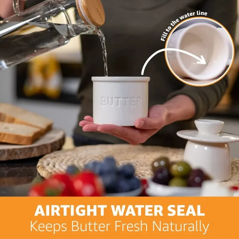 With lid French Butter Crock For Counter On Demand Spreadable Butter Ceramic Bell Style Jar Dish Cheese Storage