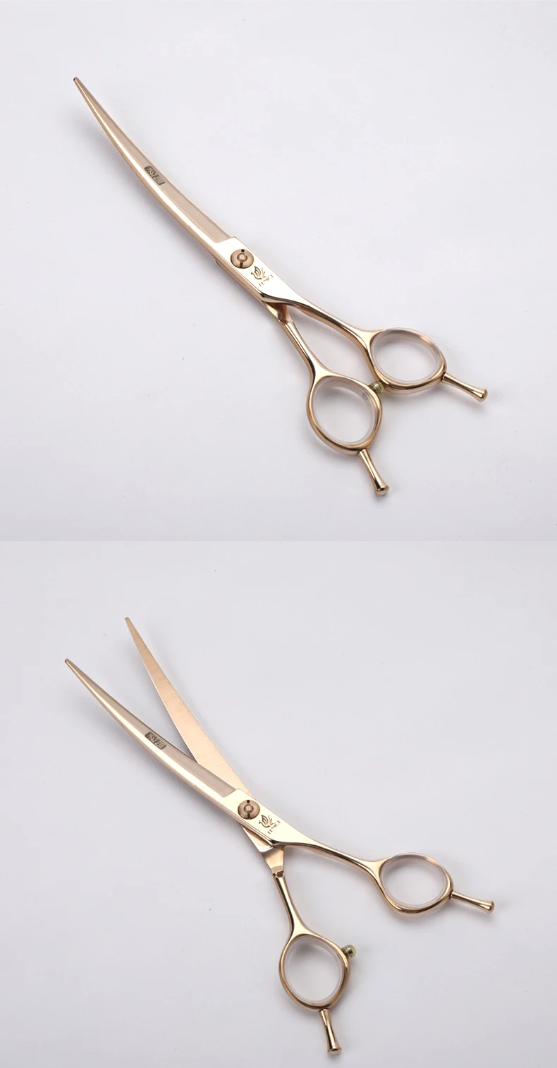 Fenice 6,5/7,0/7,5 Zoll JP440C Roségold Haustierpflegeklinge, gezahntes Scheren-Set, spurloses/V-förmiges Dunnelschere, Hundebesatz – Detail 15