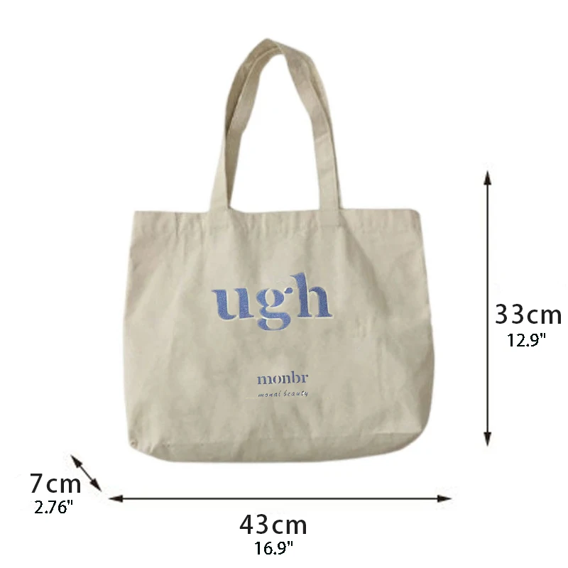 Canvas Bags Casual Large Capacity Shoulder Shopper Letter Fashion Harajuku Zipper Print Women