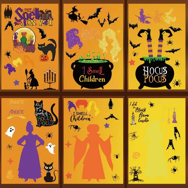 Halloween Hocus Pocus Stickers Double Sided Spaventoso Witch Ghost Wall Sticker Impermeabile Horror Silhouette Decalcomania Rifornimenti Del Partito