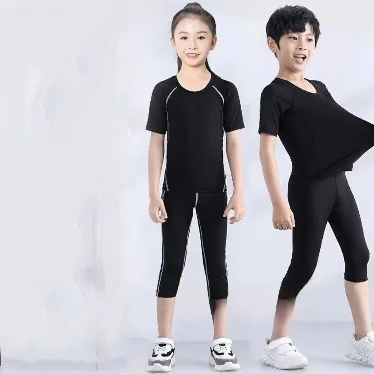 어린이 트레이닝복 반팔 속건 7부 바지 농구 피트니스 스포츠웨어 통기성 흡한속..