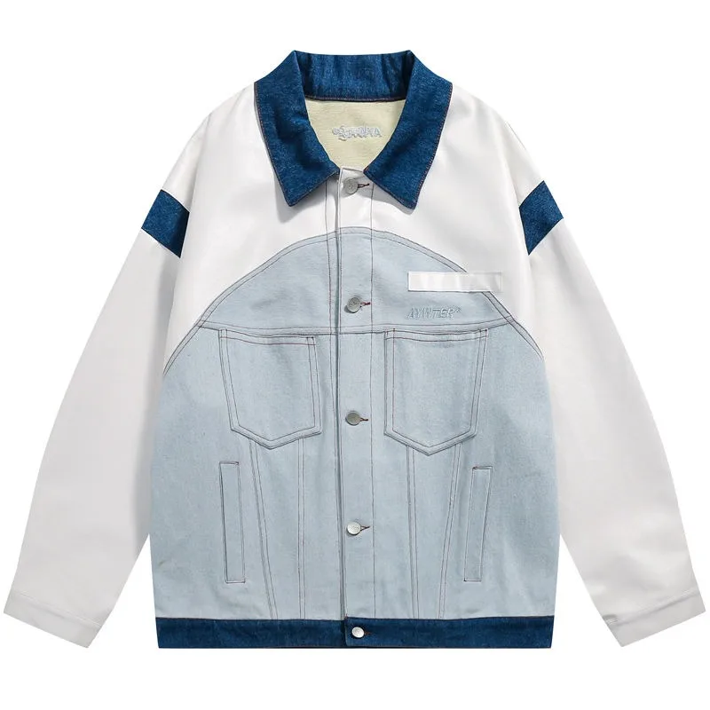 Denim Coat Stitching Fashion Brand Loose Couple Jacket korean fashion  Windproof jacket for men  veste de baseball homme