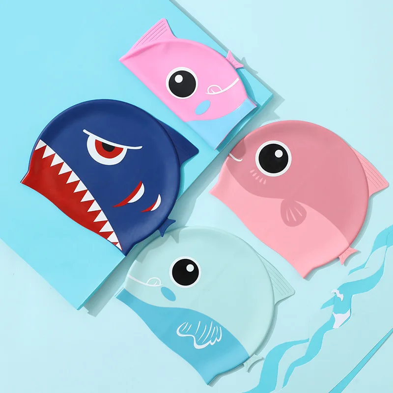 Bonito dos desenhos animados dinossauro crianças bonés de natação meninos meninas natação boné macio silicone alto elástico à prova dwaterproof água crianças natação boné