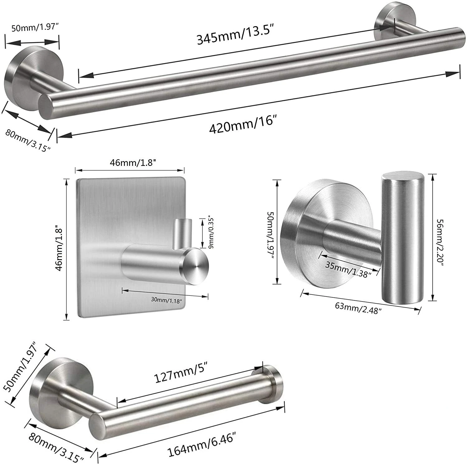 Stainless Steel Bathroom Hardware Set Robe Hook Towel Rail Bar Rack Bar Shelf Tissue Paper Holder Toothbrush Holder Bathroom