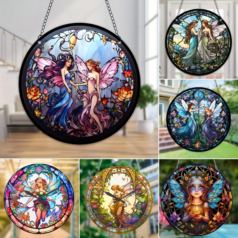 요정 테마 아크릴 창 썬캐처 침실 정원 장식 라운드 펜던트 빈티지 홈 문짝 벽걸이 장식품, 결혼 선물 