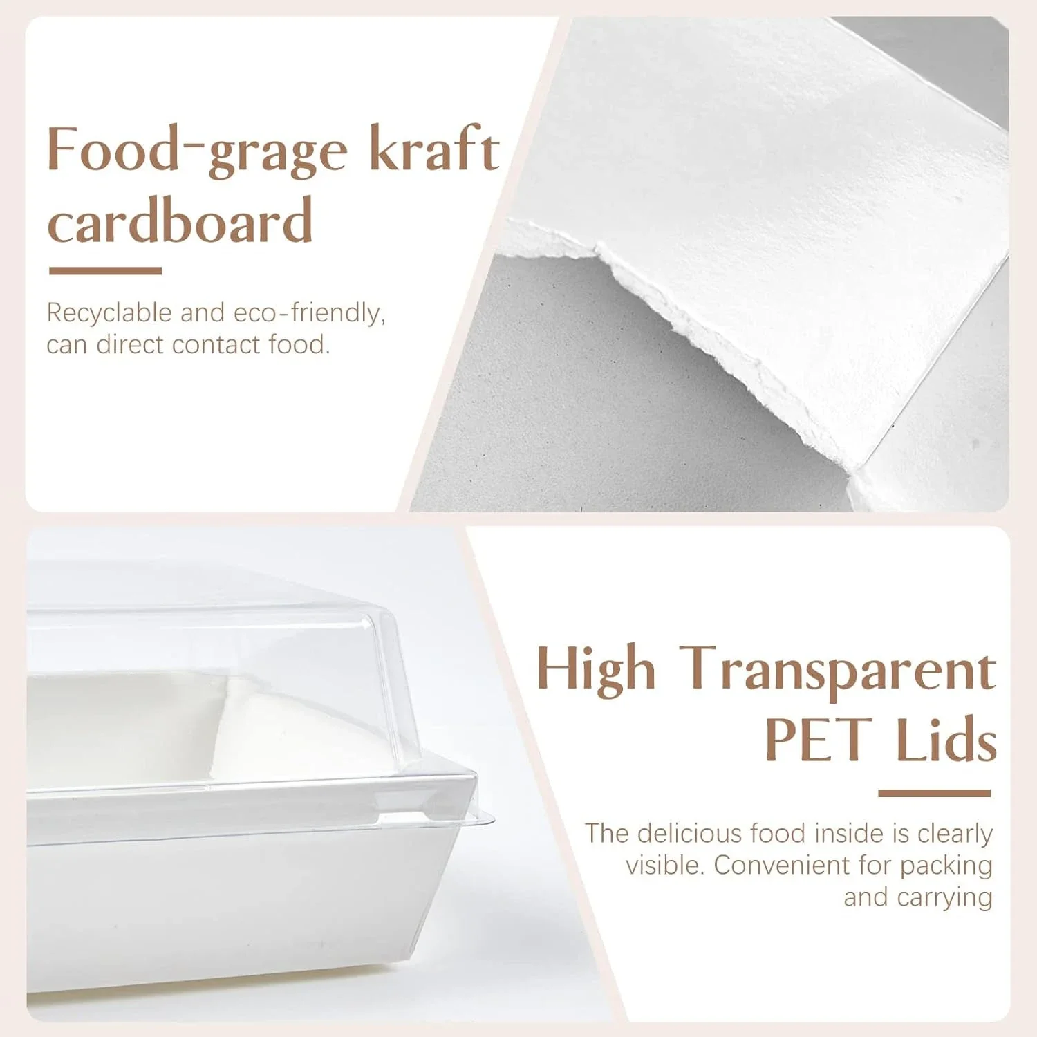 Paper Charcuterie Boxes with Clear Lids 50PCS 4 Inches Square White Disposable Sandwich Boxes Dessert To Go Containers
