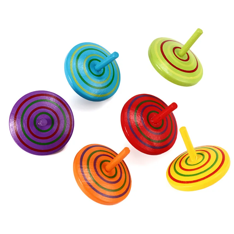 Kids Mini Colored Cartoon Pine Cones Wooden Gyro Toys 4Pcs Children Adult Relief Stress Desktop Spinning Top Educational Game spinning top toy gyroscope toy