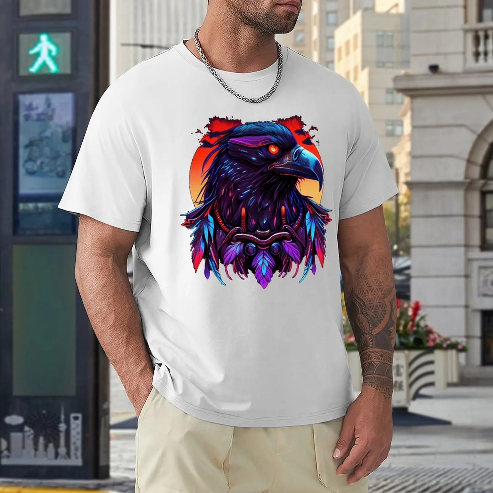 

Футболка Synthwave с рисунком ворона, черепа, демона, убийца 11, забавная футболка с графическим рисунком, с круглым вырезом, Move Geeky Home, американский размер