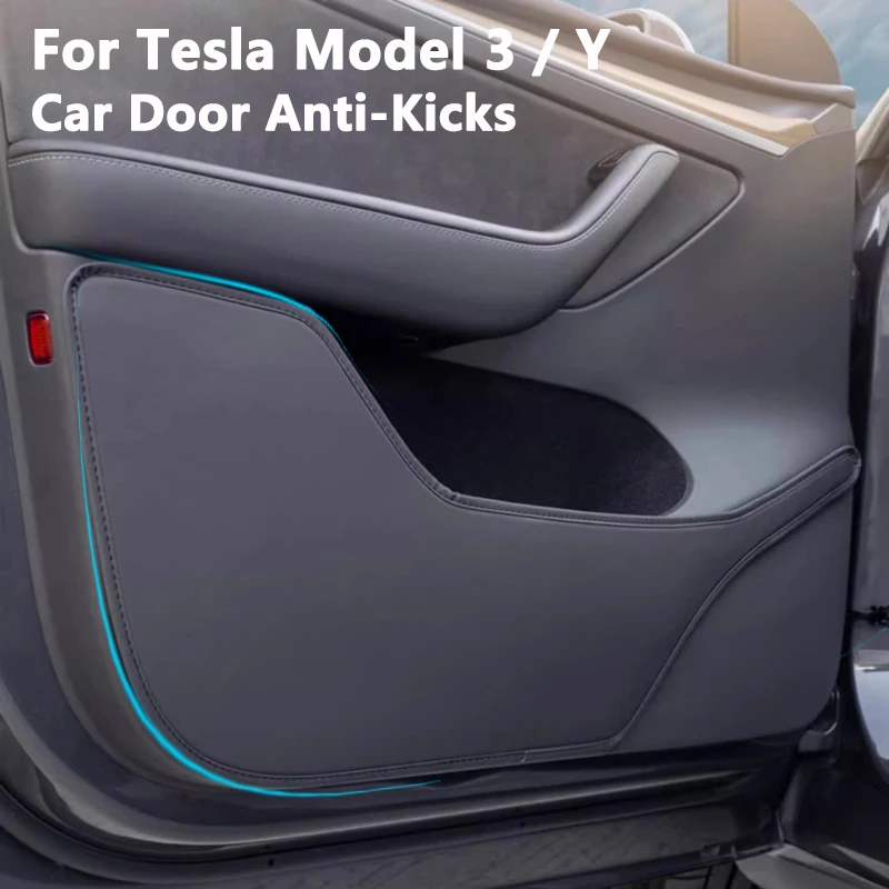 Almohadillas antipatadas para puerta de coche Tesla, Protector de Panel de puerta lateral de cuero PU, almohadilla antisuciedad, decoración Interior de coche