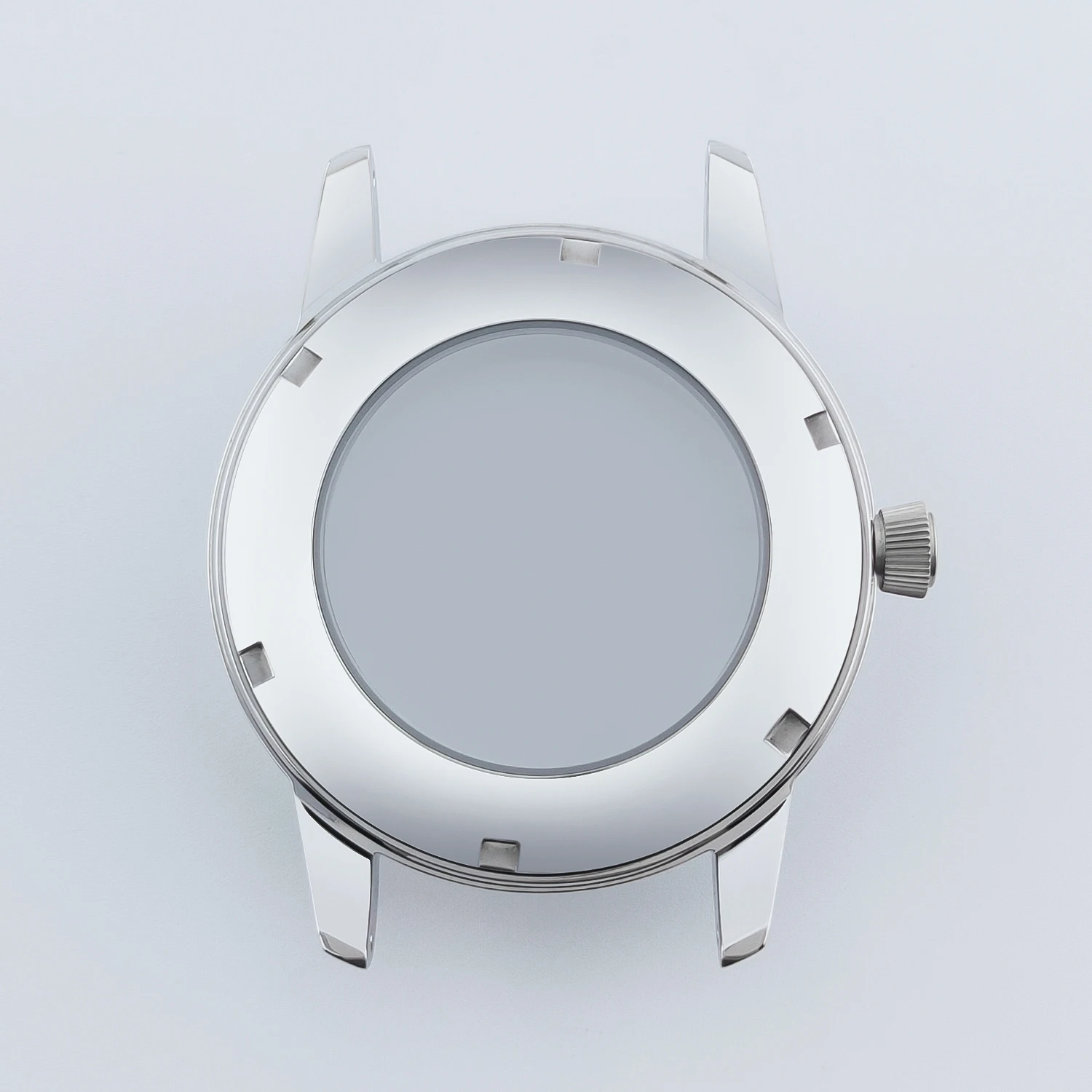 Elegant 40mm Silver Cocktail Watch Case with Arch Glass & Transparent Back Cover