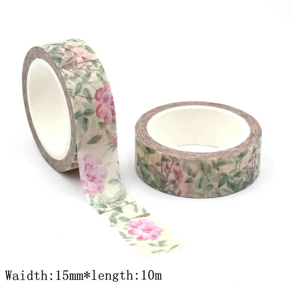 1Pc 15Mm * 10M Vintage Bloemen Washi Tape Diy Scrapbooking Papier Fotoalbum Zelfklevende Briefpapier Plakband Stickers