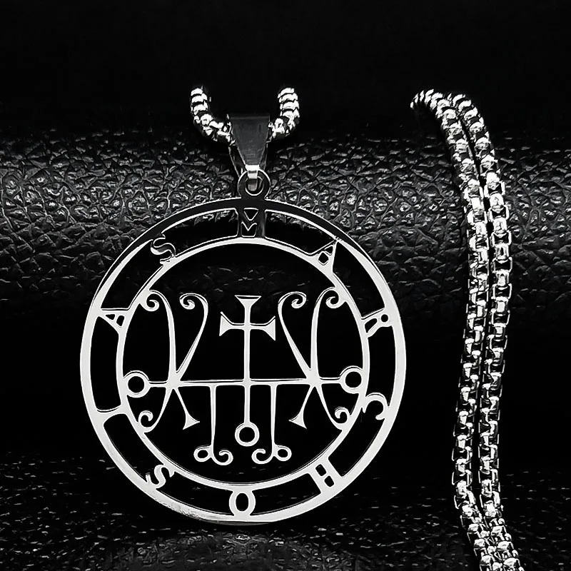 Sleek Lucifer Sigil Stainless Steel Satanic Necklace with Baphomet Charm
